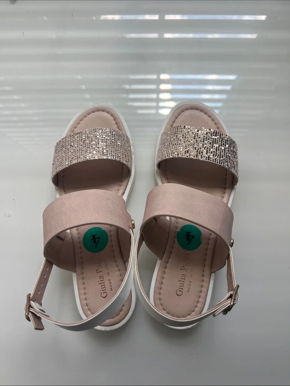 Girls' Glitter Front Strap Slingback Sandal in Light Pink Comes in Box Size 4